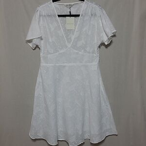 Pepaloves Agnes V Neck Midi Dress Medium White Swiss Dot Floral Anthropologie